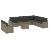 11 Piece Garden Sofa Set with Cushions Grey Poly Rattan - Front View