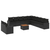 12 Piece Garden Sofa Set with Cushions Black Poly Rattan - Front View