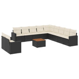 12 Piece Garden Sofa Set with Cushions Black Poly Rattan - Front View