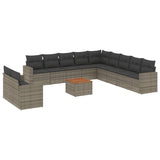 12 Piece Garden Sofa Set with Cushions Grey Poly Rattan - Front View