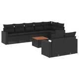 9 Piece Garden Sofa Set with Cushions Black Poly Rattan - Front View