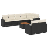 9 Piece Garden Sofa Set with Cushions Black Poly Rattan - Front View