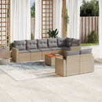 9 Piece Garden Sofa Set with Cushions Beige Poly Rattan