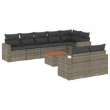 9 Piece Garden Sofa Set with Cushions Grey Poly Rattan - Front View