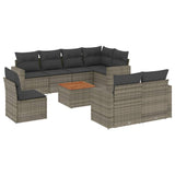 9 Piece Garden Sofa Set with Cushions Grey Poly Rattan - Front View