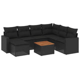 8 Piece Garden Sofa Set with Cushions Black Poly Rattan - Front View