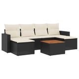 7 Piece Garden Sofa Set with Cushions Black Poly Rattan - Front View