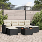 7 Piece Garden Sofa Set with Cushions Black Poly Rattan