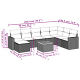 9 Piece Garden Sofa Set with Cushions Grey Poly Rattan - Side View