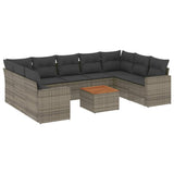 10 Piece Garden Sofa Set with Cushions Grey Poly Rattan - Front View