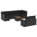 10 Piece Garden Sofa Set with Cushions Black Poly Rattan - Front View