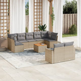 10 Piece Garden Sofa Set with Cushions Beige Poly Rattan