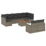 10 Piece Garden Sofa Set with Cushions Grey Poly Rattan - Front View
