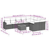 10 Piece Garden Sofa Set with Cushions Black Poly Rattan - Side View