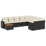 10 Piece Garden Sofa Set with Cushions Black Poly Rattan