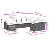 10 Piece Garden Sofa Set with Cushions Black Poly Rattan - Side View