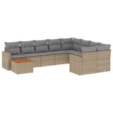 10 Piece Garden Sofa Set with Cushions Beige Poly Rattan
