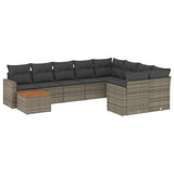 10 Piece Garden Sofa Set with Cushions Grey Poly Rattan - Front View