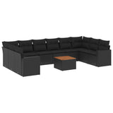 11 Piece Garden Sofa Set with Cushions Black Poly Rattan - Front View