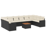 11 Piece Garden Sofa Set with Cushions Black Poly Rattan - Front View