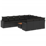 11 Piece Garden Sofa Set with Cushions Black Poly Rattan - Front View
