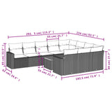 11 Piece Garden Sofa Set with Cushions Black Poly Rattan - Side View