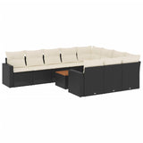 11 Piece Garden Sofa Set with Cushions Black Poly Rattan - Front View