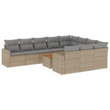 11 Piece Garden Sofa Set with Cushions Beige Poly Rattan - Front View