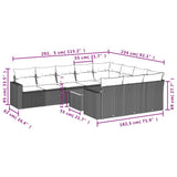 11 Piece Garden Sofa Set with Cushions Grey Poly Rattan