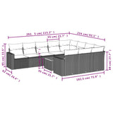 11 Piece Garden Sofa Set with Cushions Grey Poly Rattan - Side View