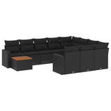 11 Piece Garden Sofa Set with Cushions Black Poly Rattan - Front View
