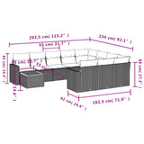 11 Piece Garden Sofa Set with Cushions Black Poly Rattan - Side View