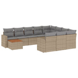 11 Piece Garden Sofa Set with Cushions Beige Poly Rattan - Front View