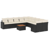 11 Piece Garden Sofa Set with Cushions Black Poly Rattan - Front View
