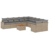 11 Piece Garden Sofa Set with Cushions Beige Poly Rattan - Front View