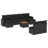 10 Piece Garden Sofa Set with Cushions Black Poly Rattan - Front View