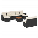 10 Piece Garden Sofa Set with Cushions Black Poly Rattan - Front View