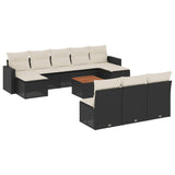 11 Piece Garden Sofa Set with Cushions Black Poly Rattan - Front View