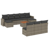 11 Piece Garden Sofa Set with Cushions Grey Poly Rattan - Front View