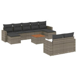 10 Piece Garden Sofa Set with Cushions Grey Poly Rattan - Front View
