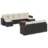 11 Piece Garden Sofa Set with Cushions Black Poly Rattan - Front View