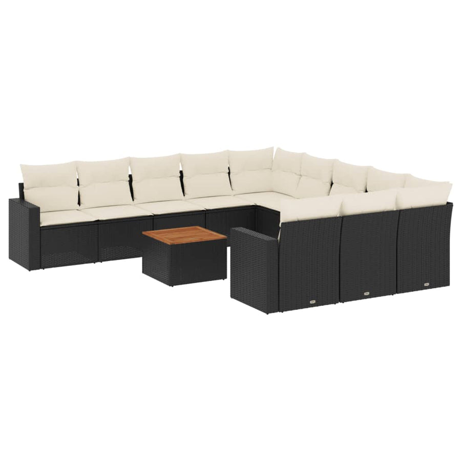 12 Piece Garden Sofa Set with Cushions Black Poly Rattan