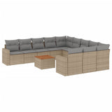 12 Piece Garden Sofa Set with Cushions Beige Poly Rattan - Front View