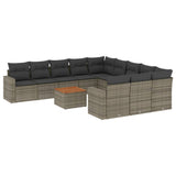 12 Piece Garden Sofa Set with Cushions Grey Poly Rattan - Front View