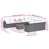 12 Piece Garden Sofa Set with Cushions Grey Poly Rattan - Side View