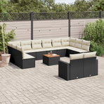 13 Piece Garden Sofa Set with Cushions Black Poly Rattan