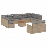 13 Piece Garden Sofa Set with Cushions Beige Poly Rattan - Front View