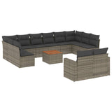 13 Piece Garden Sofa Set with Cushions Grey Poly Rattan - Front View