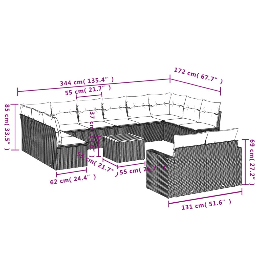 13 Piece Garden Sofa Set with Cushions Grey Poly Rattan