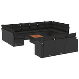 14 Piece Garden Sofa Set with Cushions Black Poly Rattan - Front View